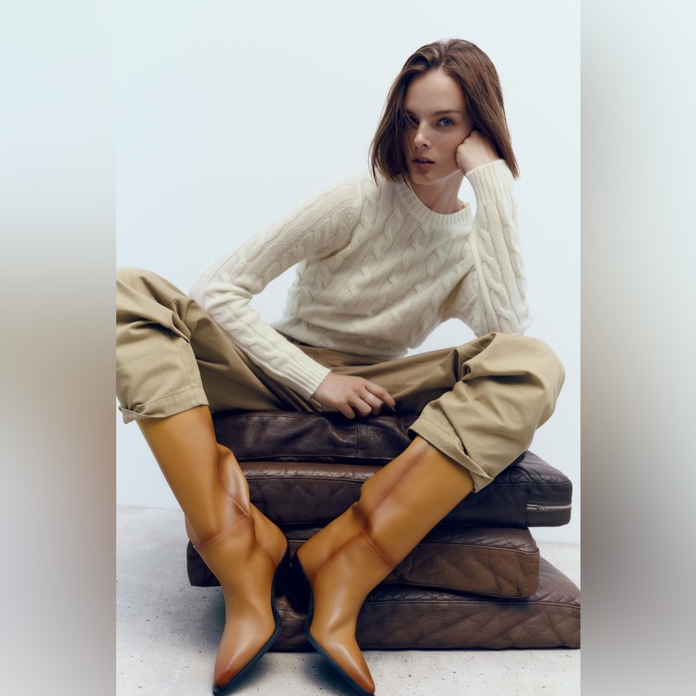 ZARA HEELED LEATHER COWBOY BOOTS | BEIGE | 1010 110 - Picture 6 of 9
